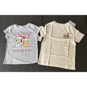 Bluey -Cat & Jack Girl & Boy Small 6/7 Christmas Themed T-Shirts 2pc NWT